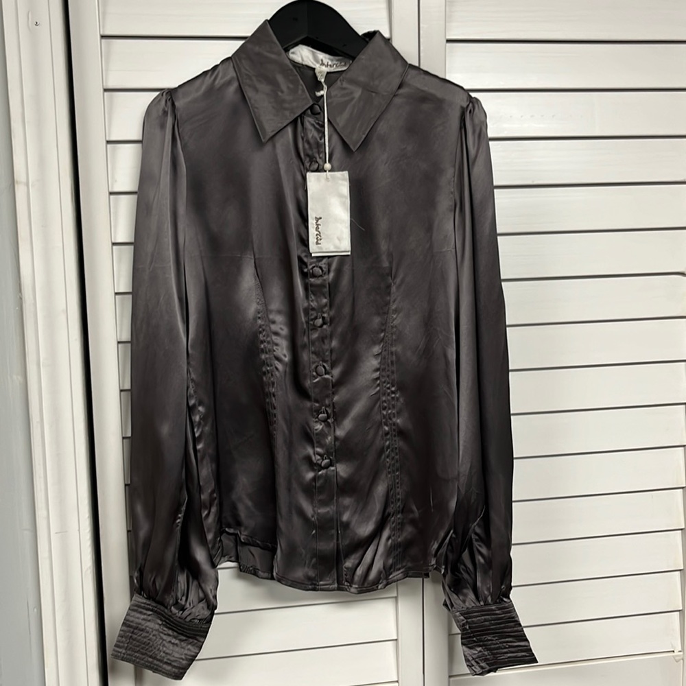 Satin long sleeve button up shirt